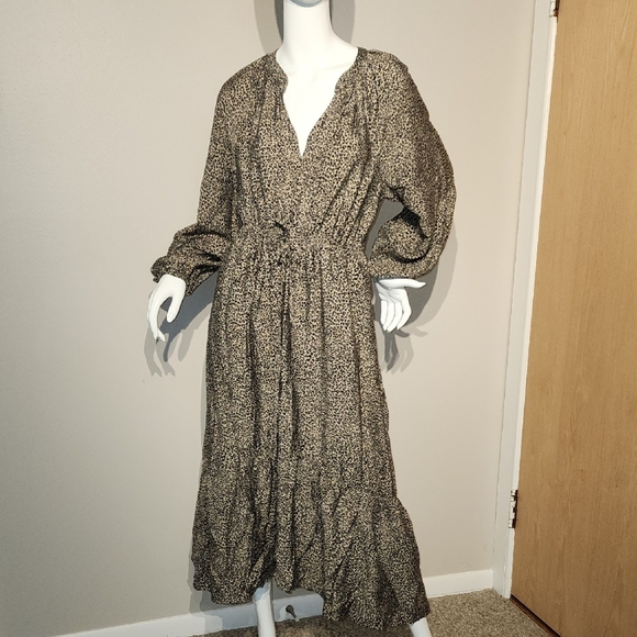 A New Day Brown and Cream Tiered Wrap Dress - Picture 1 of 11